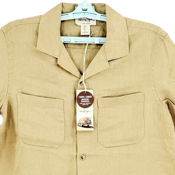 Panama Jack Men's 100% Linen Short Sleeve Tan Shirt Size Small European Flax NWT - Picture 3 of 10